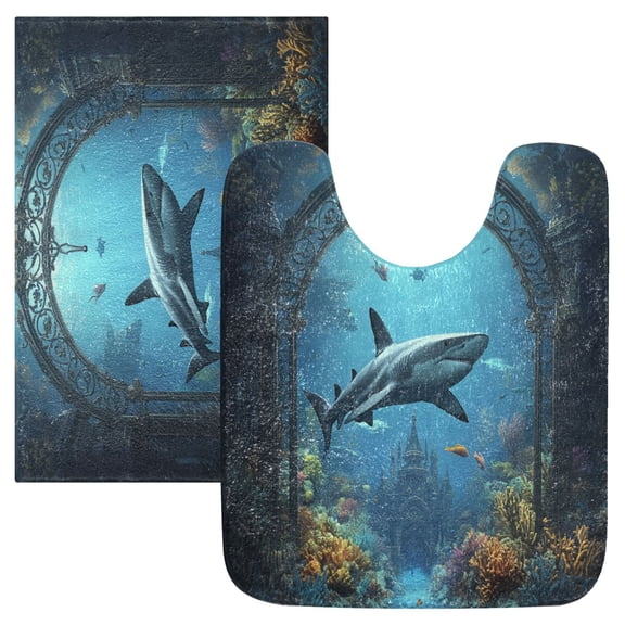 2 Piece Soft Bathroom Rug Set Underwater Scene Bath Mat and U-Shaped Toilet Contour Rug (16"x24" 20"x24")