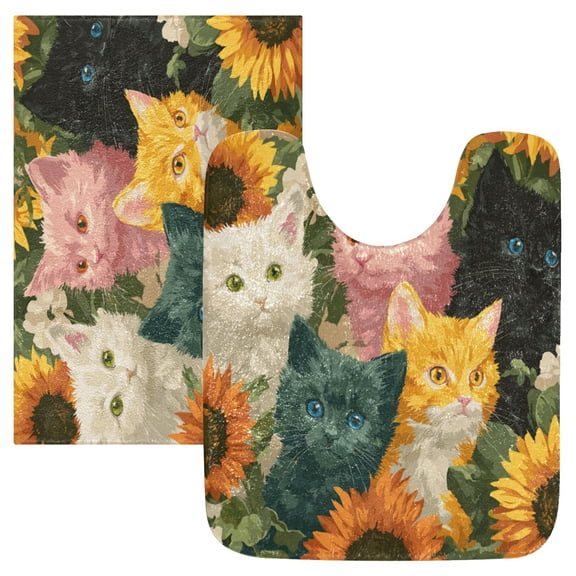 2 Piece Soft Bathroom Rug Set Various Colors Cat Bath Mat and U-Shaped Toilet Contour Rug (16"x24" 20"x24")