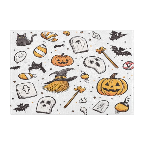 2 Piece Soft Bathroom Rug Set Vector Illustration Of Halloween Bath Mat and U-Shaped Toilet Contour Rug (16"x24"+20"x24")