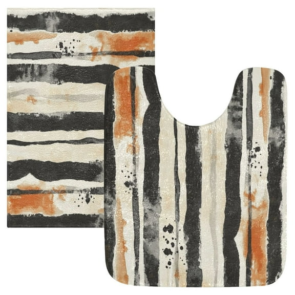 2 Piece Soft Bathroom Rug Set Vertical Stripes Bath Mat and U-Shaped Toilet Contour Rug (16"x24" 20"x24")
