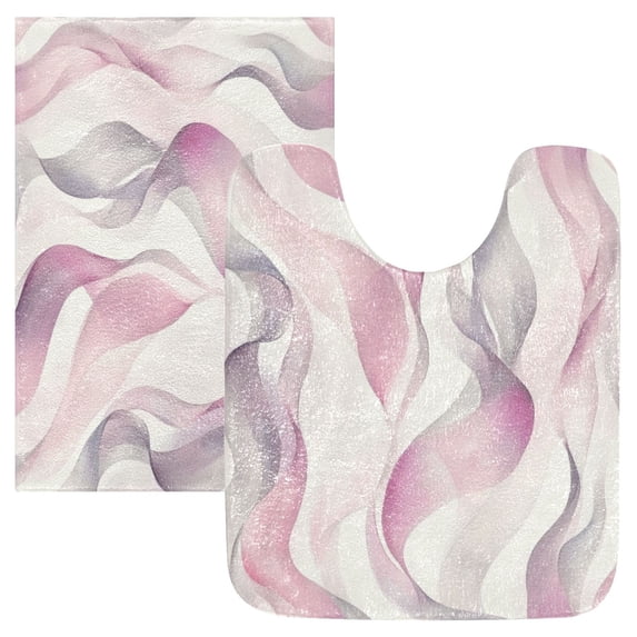2 Piece Soft Bathroom Rug Set Watercolor Abstract Wavy Lines Bath Mat and U-Shaped Toilet Contour Rug (16"x24"+20"x24")