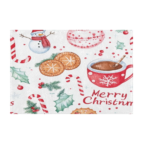 Soft Bathroom Rug Set Watercolor Christmas Icon Pattern Bath Mat and U-Shaped Toilet Contour Rug (16"x24"+20"x24")