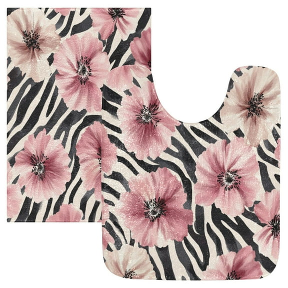 2 Piece Soft Bathroom Rug Set Watercolor Flowers Bath Mat and U-Shaped Toilet Contour Rug (16"x24" 20"x24")