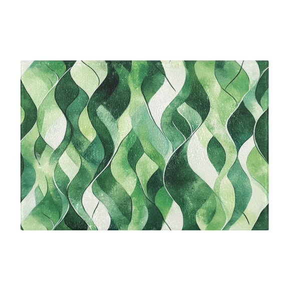 2 Piece Soft Bathroom Rug Set Watercolor Green Wavy Lines Bath Mat and U-Shaped Toilet Contour Rug (16"x24"+20"x24")