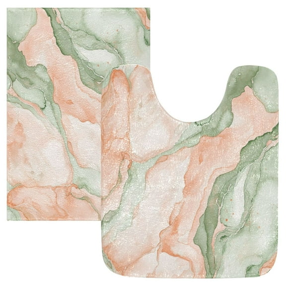 2 Piece Soft Bathroom Rug Set Watercolor Marble Pattern Bath Mat and U-Shaped Toilet Contour Rug (16"x24" 20"x24")