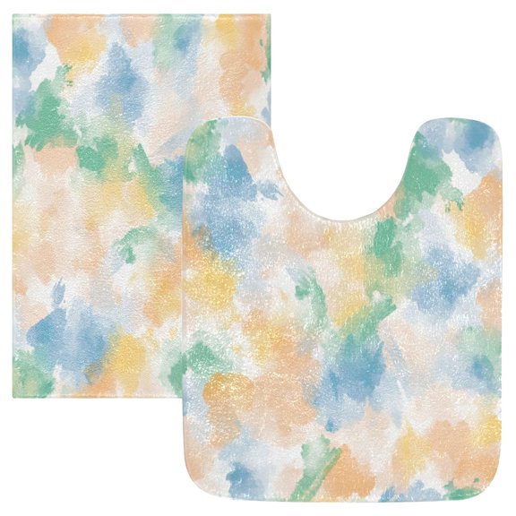 2 Piece Soft Bathroom Rug Set Watercolor Soft Pastel Strokes Bath Mat and U-Shaped Toilet Contour Rug (16"x24" 20"x24")