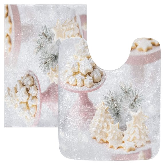 2 Piece Soft Bathroom Rug Set White Chocolate Cookies Bath Mat and U-Shaped Toilet Contour Rug (16"x24" 20"x24")