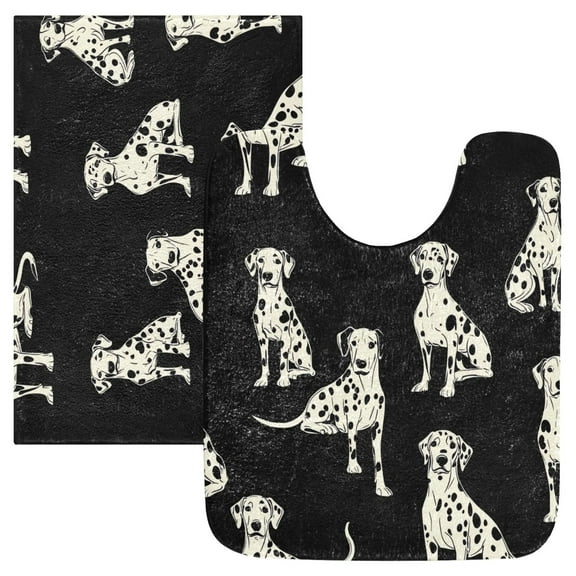 2 Piece Soft Bathroom Rug Set White Dalmatian Dogs Bath Mat and U-Shaped Toilet Contour Rug (16"x24" 20"x24")