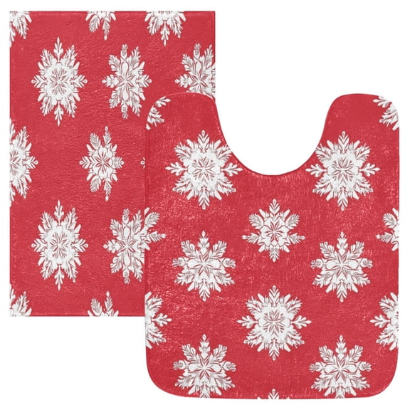 2 Piece Soft Bathroom Rug Set White Snowflakes Seamless Pattern Bath Mat and U-Shaped Toilet Contour Rug (16"x24" 20"x24")