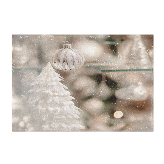 Soft Bathroom Rug Set White and Silver Christmas Tree Decorations Bath Mat and U-Shaped Toilet Contour Rug (16"x24"+20"x24")