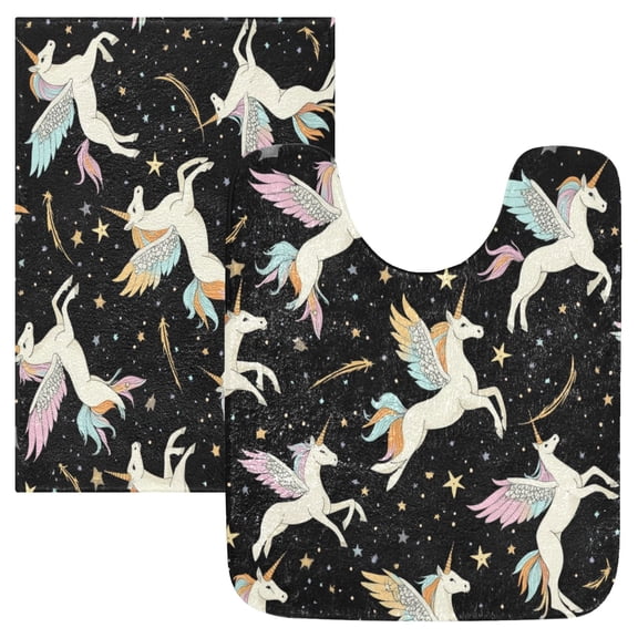 2 Piece Soft Bathroom Rug Set Winged Unicorns Bath Mat and U-Shaped Toilet Contour Rug (16"x24" 20"x24")