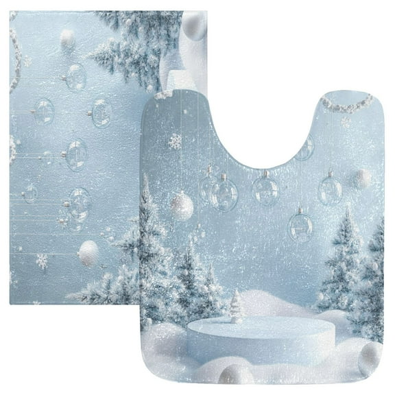 2 Piece Soft Bathroom Rug Set Winter Christmas Decorations Bath Mat and U-Shaped Toilet Contour Rug (16"x24" 20"x24")