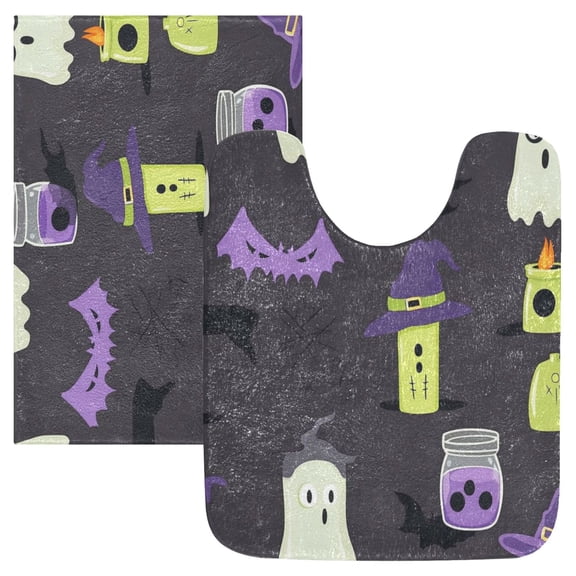 2 Piece Soft Bathroom Rug Set Witch Hat and Candle Bath Mat and U-Shaped Toilet Contour Rug (16"x24"+20"x24")