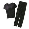 thumbnail image 1 of 2 Piece Soft Modal Pajamas Set Womens Short Sleeve Built in Bra Nightshirt and Long Pants Home Lounge Sleepwear (XX-Large, Black), 1 of 5