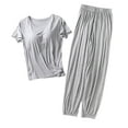 thumbnail image 1 of 2 Piece Soft Modal Pajamas Set Womens Short Sleeve Built in Bra Nightshirt and Long Pants Home Lounge Sleepwear (XX-Large, Gray 01), 1 of 2