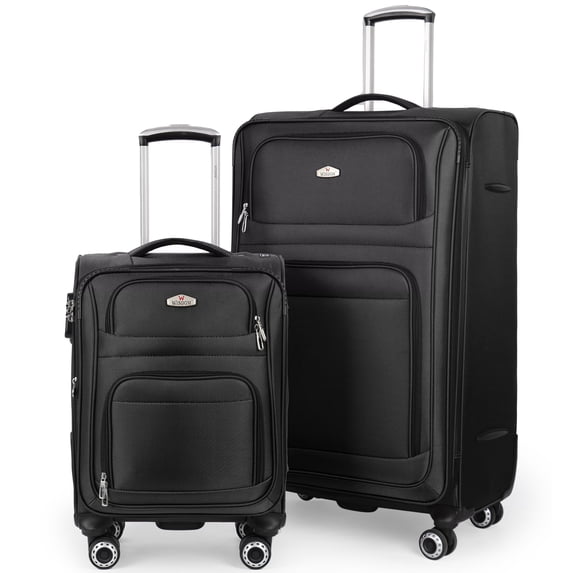 2-Piece Softside Luggage Set Expandable Spinner with TSA Lock, Lightweight Carry-On & Large Checked Suitcase,20"/30",Black - WD1622