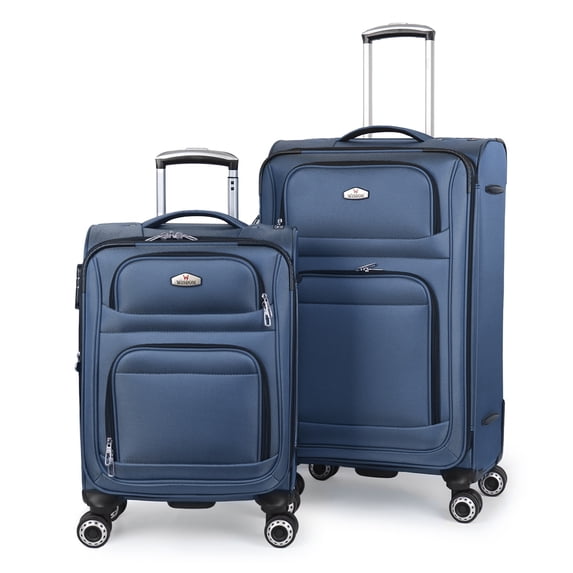 Wisdom 2 Piece Softside Luggage Set Expandable Spinner with TSA Lock, Carry-On & Medium Checked,20"/26",Blue - WD1622