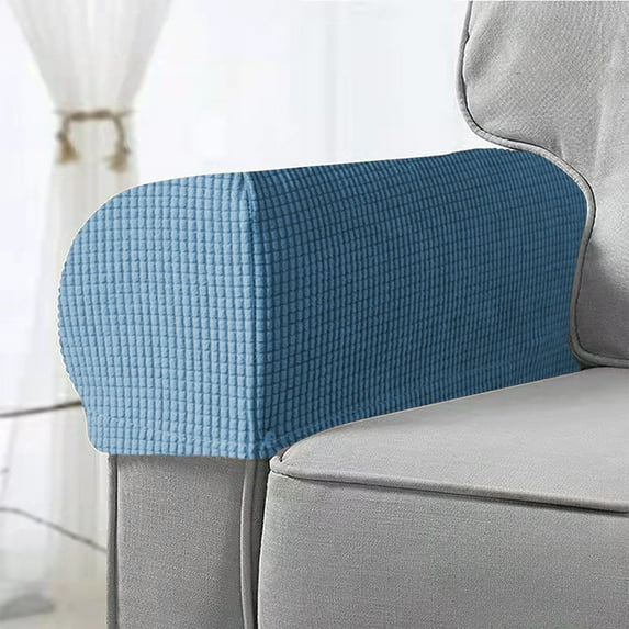 2-Piece Solid Color Checkered Sofa Armrest Covers, Elastic Non-slip Sofa Protective Covers, Suitable for Living Room Furniture, For Use in All Seasons(light Blue)