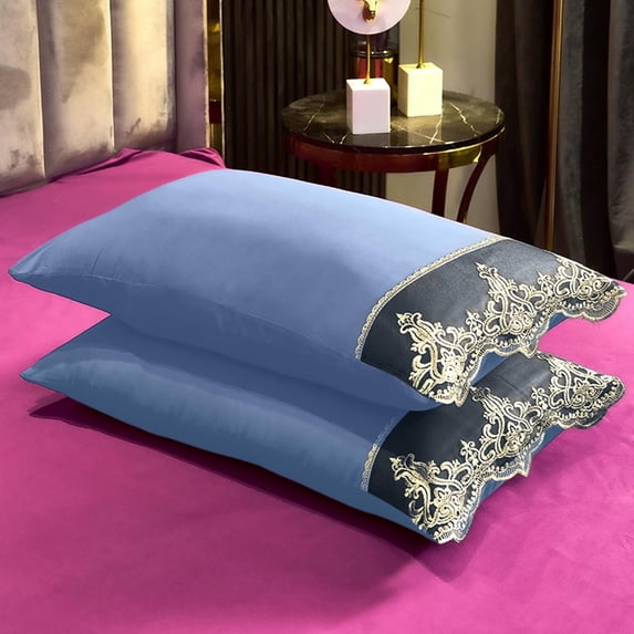2-Piece Solid Color Luxury Pillowcase Set, European Embroidered Lace Pillow Covers, Skin-Friendly Anti-Pilling Pillowcases, Soft Breathable Bedding for Bedroom Hotel Home Decor