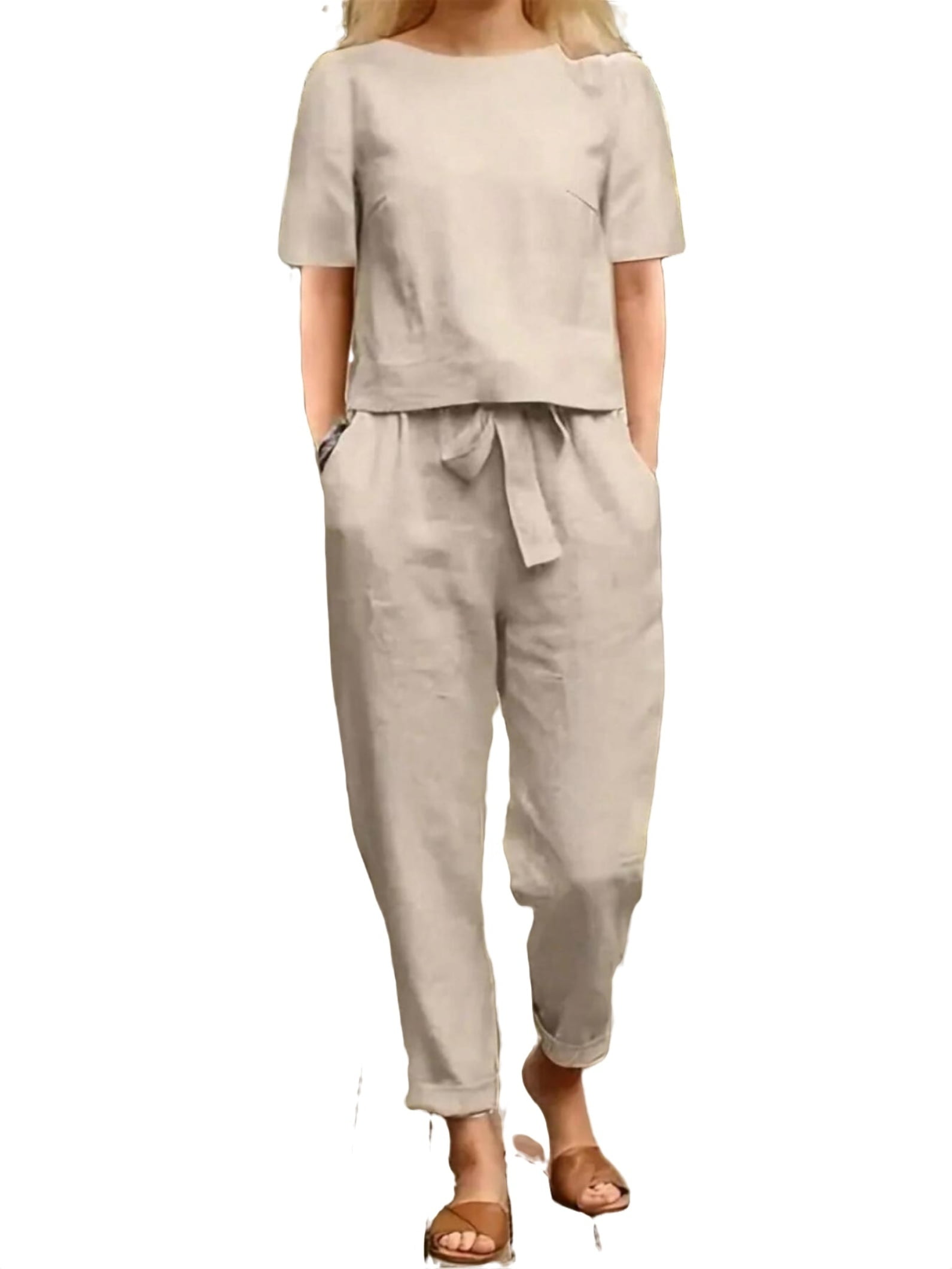 Two Pieces Solid Basic Elastic Round Neck Sets