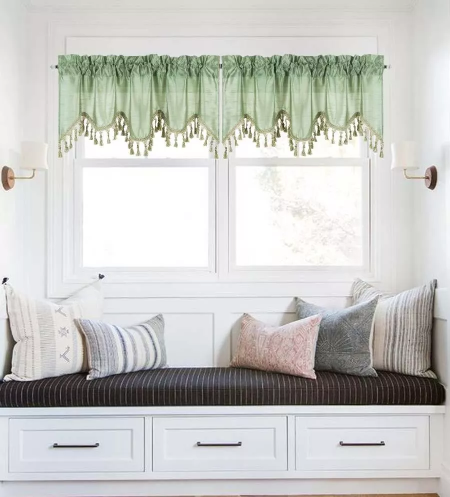 Gorgeous Home Linen 55x18 Faux Silk Solid Waterfall Window Valance - Rod Pocket Light Filtering