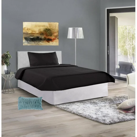 Gorgeous Home Linen Twin Super Lightweight Quilt Nena Set Hotel Quality Reversible Solid Color Curved Stitch Pattern Use Anywhere Includes Pillowcases Black