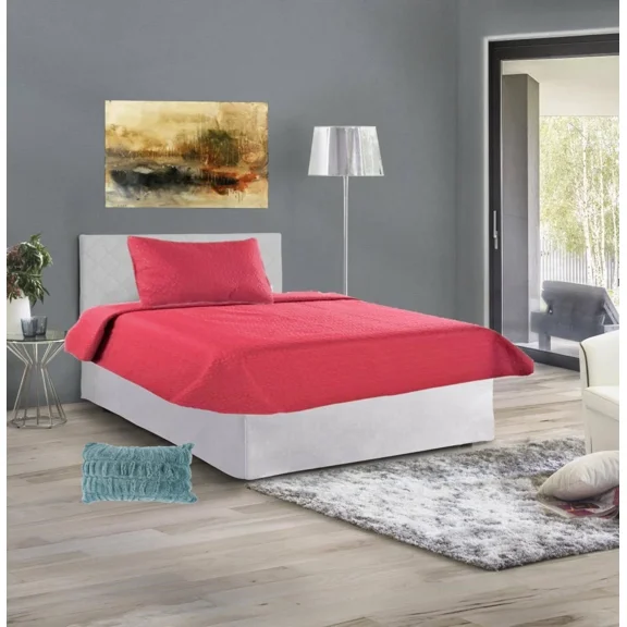 Gorgeous Home Linen Twin Super Lightweight Quilt Nena Set Hotel Quality Reversible Solid Color Curved Stitch Pattern Use Anywhere Includes Pillowcases Red