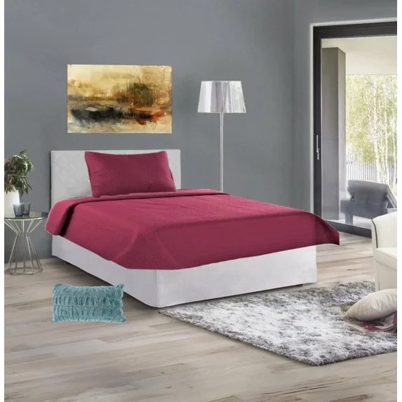 Gorgeous Home Linen Twin Super Lightweight Quilt Nena Set Hotel Quality Reversible Solid Color Curved Stitch Pattern Use Anywhere Includes Pillowcases Burgundy