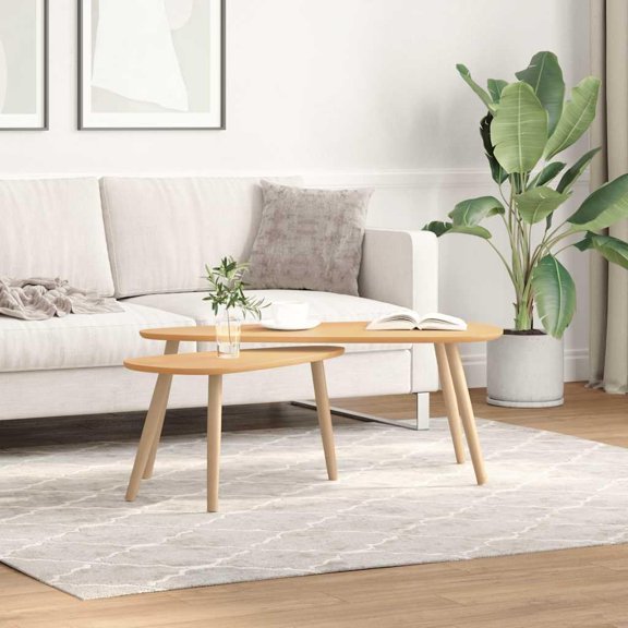 2 Piece Solid Pinewood Coffee Table Set with MDF Tabletop, Scandinavian Nesting Design for Living Room, Space-Saving End Tables