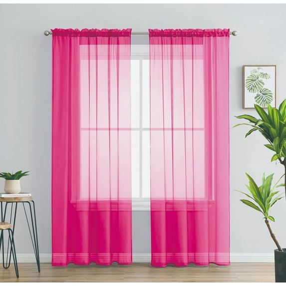 2 Piece Solid Rod Pocket Sheer Window Curtains Sheer Hot Pink Curtains Window Curtains Set Of 2