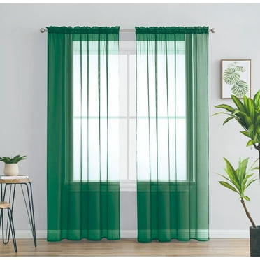 2 Piece Solid Rod Pocket Sheer Window Curtains Sheer Hunter Green Curtains Window Curtains Set Of 2