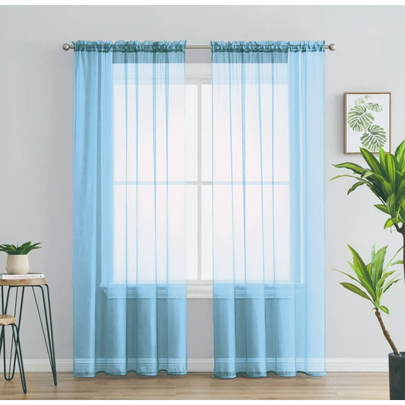 2 Piece Solid Rod Pocket Sheer Window Curtains Sheer Light Blue Curtains Window Curtains Set Of 2