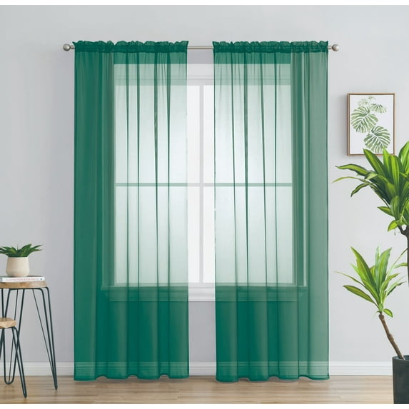 2 Piece Solid Rod Pocket Sheer Window Curtains Sheer Teal Curtains Window Curtains Set Of 2