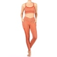 thumbnail image 1 of 2-Piece Sports Set Rib Knit Bra Top With Mesh Trim  Overlap Waist Legging With Mesh Panels  Pockets - Rust, 1 of 5