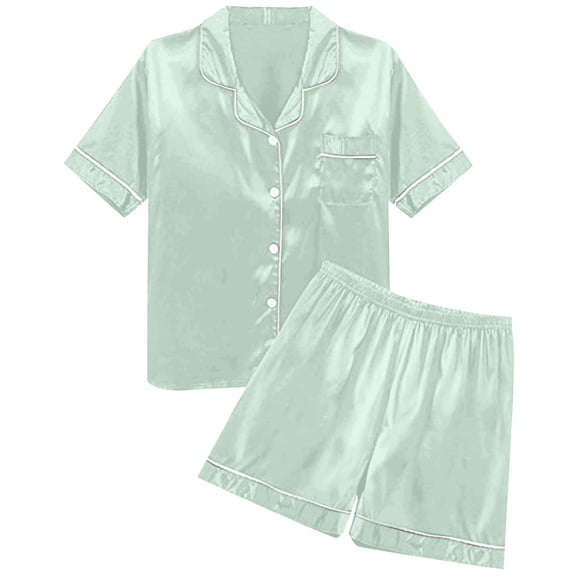 2 Piece St Patrick's Day Pajamas Set For Women,Silk Loose Fit Short Sleeve Button-Up Shirt Loungewear - Casual Short Pants Breathable Comfort Pajama Set,Size:S