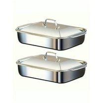 2-Piece Stainless Steel Baking Sheet Set with Lid, Non-Stick Oven Pan for Bread & Seafood