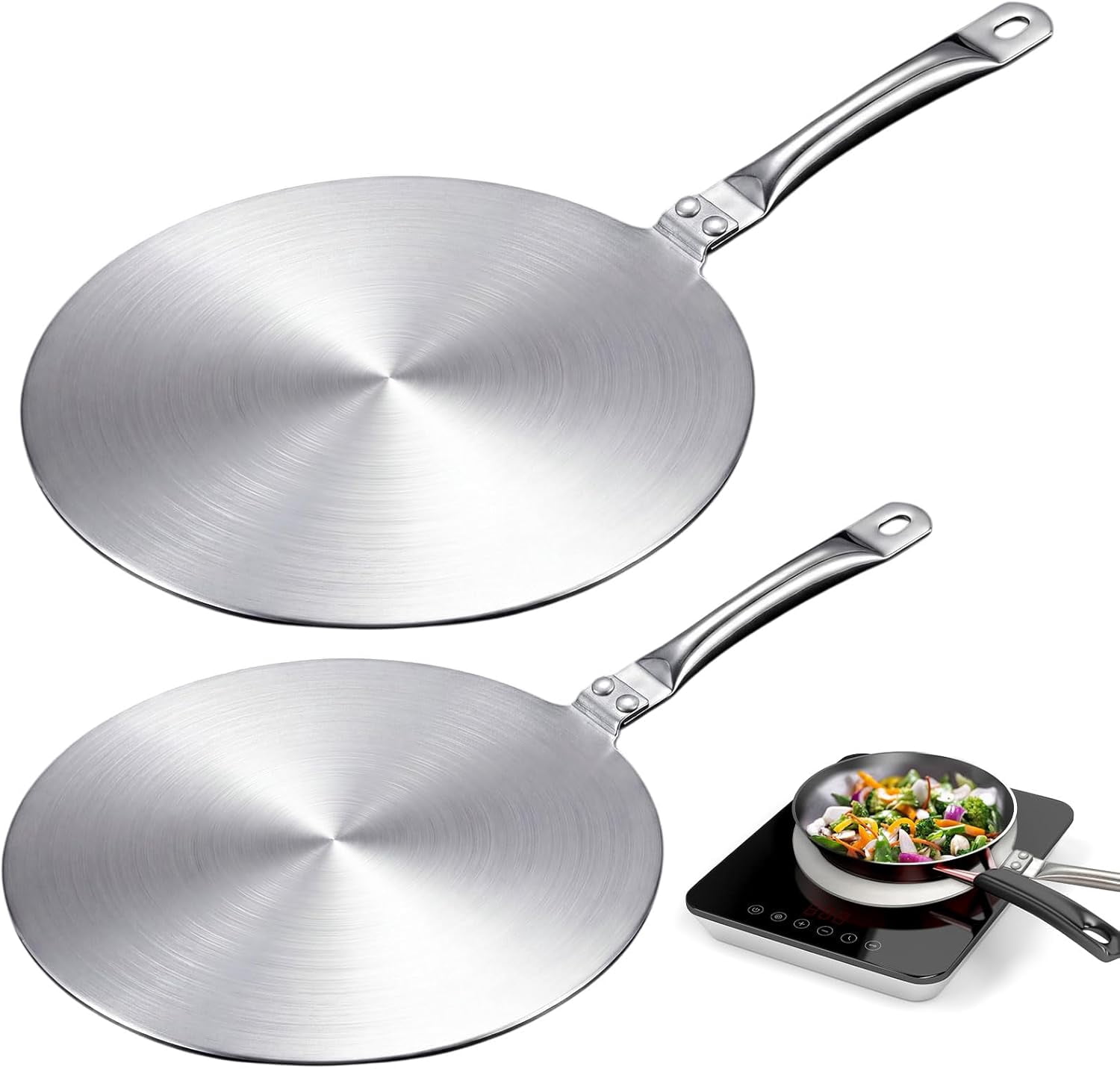 2-Piece Stainless Steel Heat Diffuser Plate Set (9.3 & 7.7 Inch) for Induction Hob, Electric, Gas Stove & Glass Cooktop - Simmer Plate Adapter for Pans & Cookware