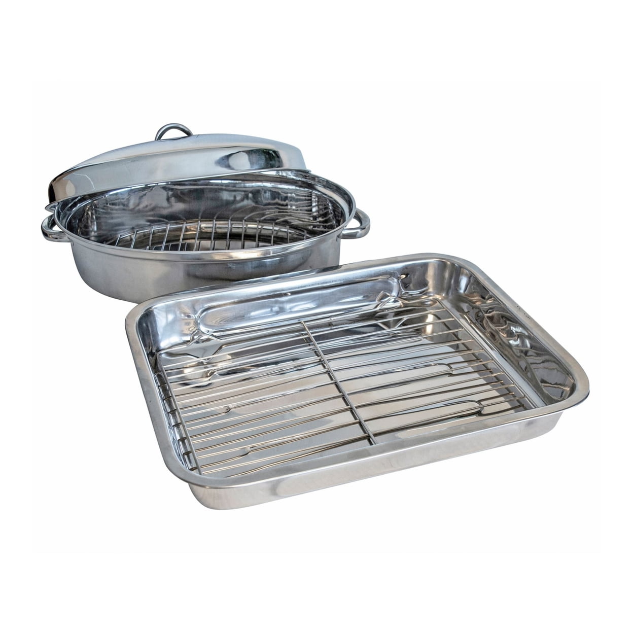 Stainless Steel Oval and Rectangular Roasting Set with Lids