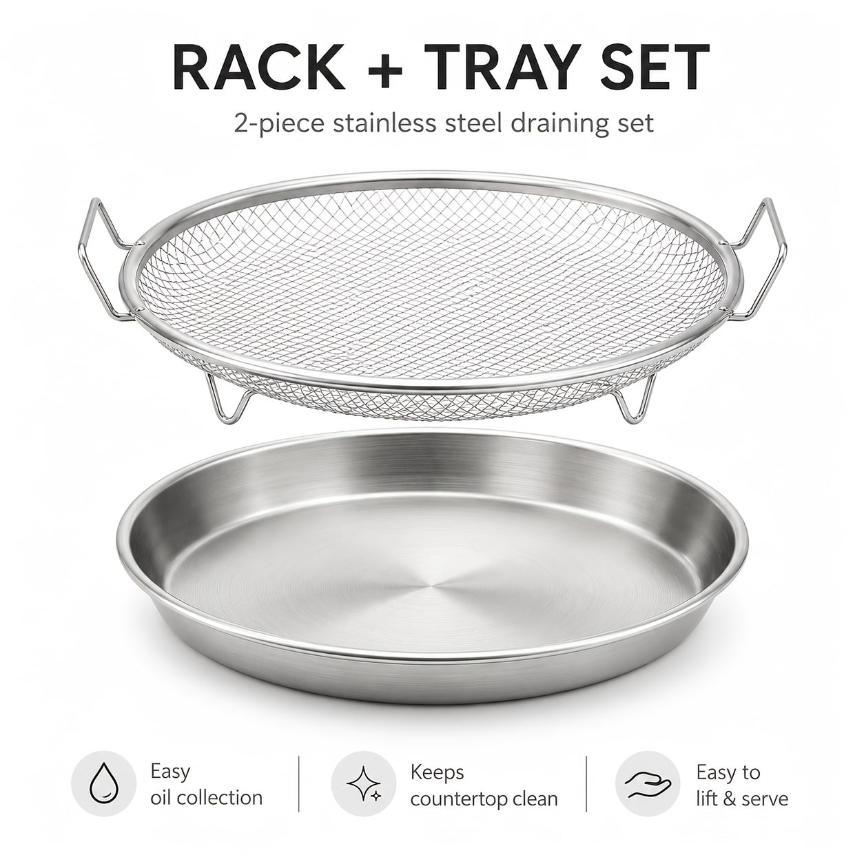 Steel Mesh Rack 2-Piece Stainless Steel Round Oil Strainer Basket Set, Reusable Mesh ...