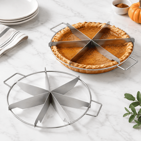 2-Piece Stainless Steel Round Pie and Cake Slicer with Side Handles, 10.6 Inch Diameter