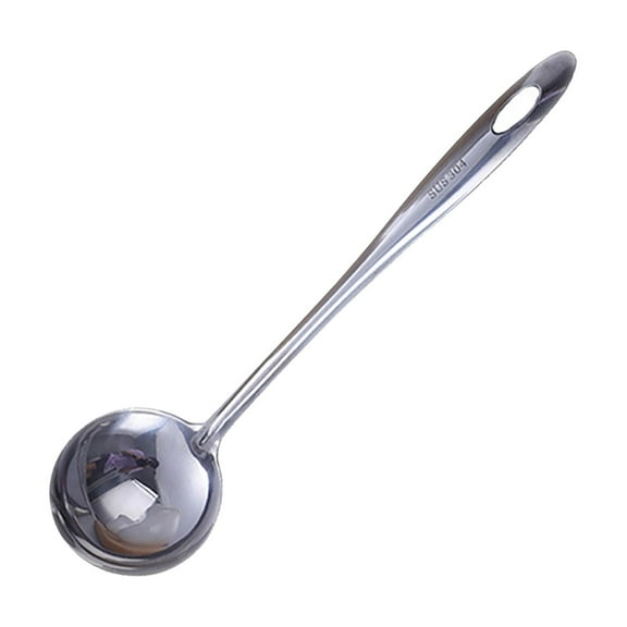 2-Piece Stainless Steel Spoon Set, Solid Soup Spoon & Slotted Spoon Set, Kitchen Spoon Utensils Tableware Hot Pot Spoon Kitchen Utensils for Cooking Dining, Hanging Loop Design(Silver,11x2.7")