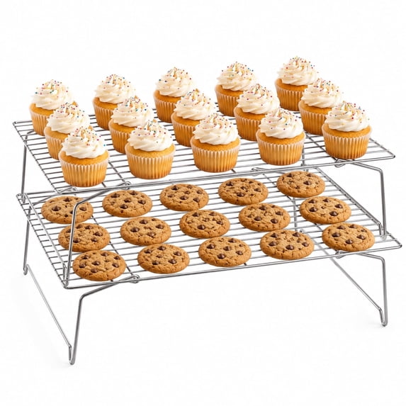 Vesteel 2-Tier Stainless Steel Cooling Racks, Stackable Baking Cooking Racks for Bread Cookie Cakes, Wire Racks with Folding Legs, Oven & Dishwasher Safe, 16.5’’ x 11.4’’