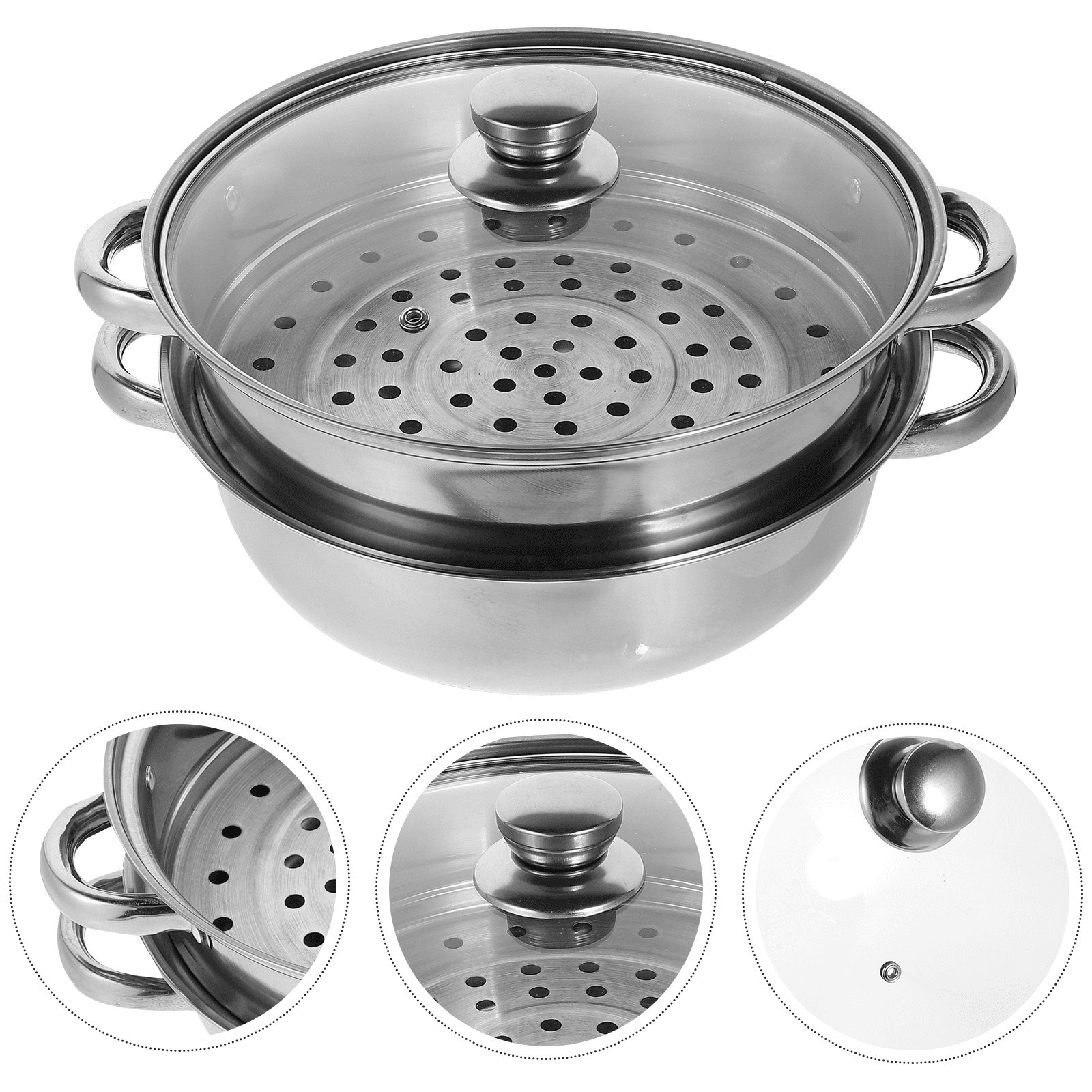  2 Piece Stainless Steel Steamer Pot Set with Glass Lid and  handle,for Steamer Cooking,Casserole,Saucepan (2 layer): Home & Kitchen