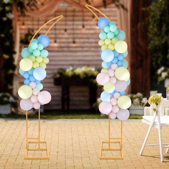 2-Piece Steel Wedding Arch Stand Set,White/Gold,5kg Load/Each,6.89ft & 6.23ft Heights,DIY Decor,for Weddings & Parties
