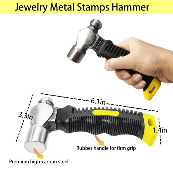2-Piece Steel and Stamping Hammer Set, No-Rebound Metal with Rubber Base, Double- Hammer for Making and Metal Stamping