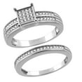 thumbnail image 1 of 2-Piece Sterling Silver Cubic Zirconia Half Eternity Engagement Ring Set for Women 6mm Square Head Micropave Rhodium finish size 8.5, 1 of 1
