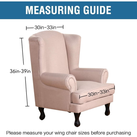 2 Piece Stretch Jacquard Wingback Chair Covers Slipcovers Wing Chair Covers (Base Cover Plus Seat Cushion Cover) Furniture Covers for Wingback Chairs, Form Fitted Thick Soft, Dusty Blue