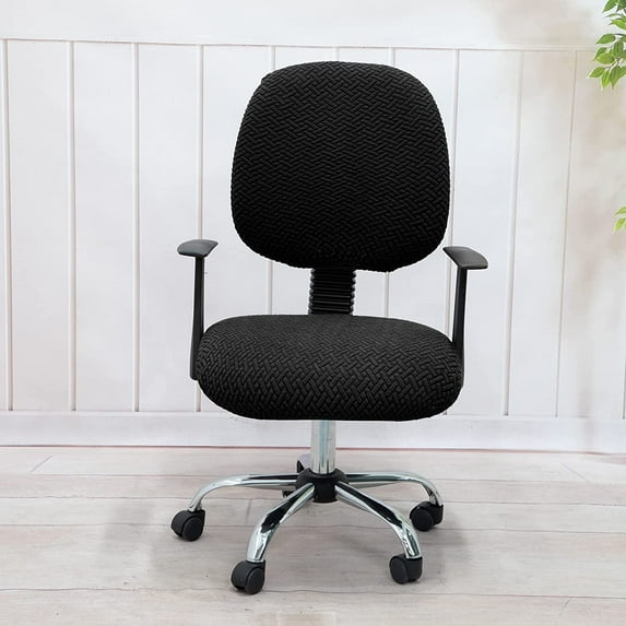 2-Piece Stretch Office Chair Cover for Rotating Computer Chair - Soft Polyester Spandex Slipcover with Elastic Band