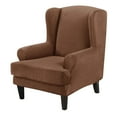 thumbnail image 1 of 2 Piece Stretch Wing Chair Slipcover, Velvet Wingback Chair Cover with Elastic Bottom Wingback Chair Slipcover Soft Removable Washable Armchair Chair Slipcovers -Camel-2 Piece, 1 of 8