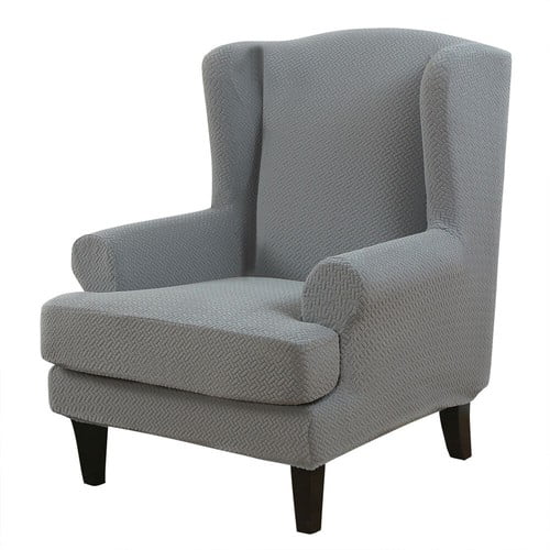 2-Piece Stretch Wingback Chair Cover Elastic Wingback Armchair Slipcovers (silver gray)